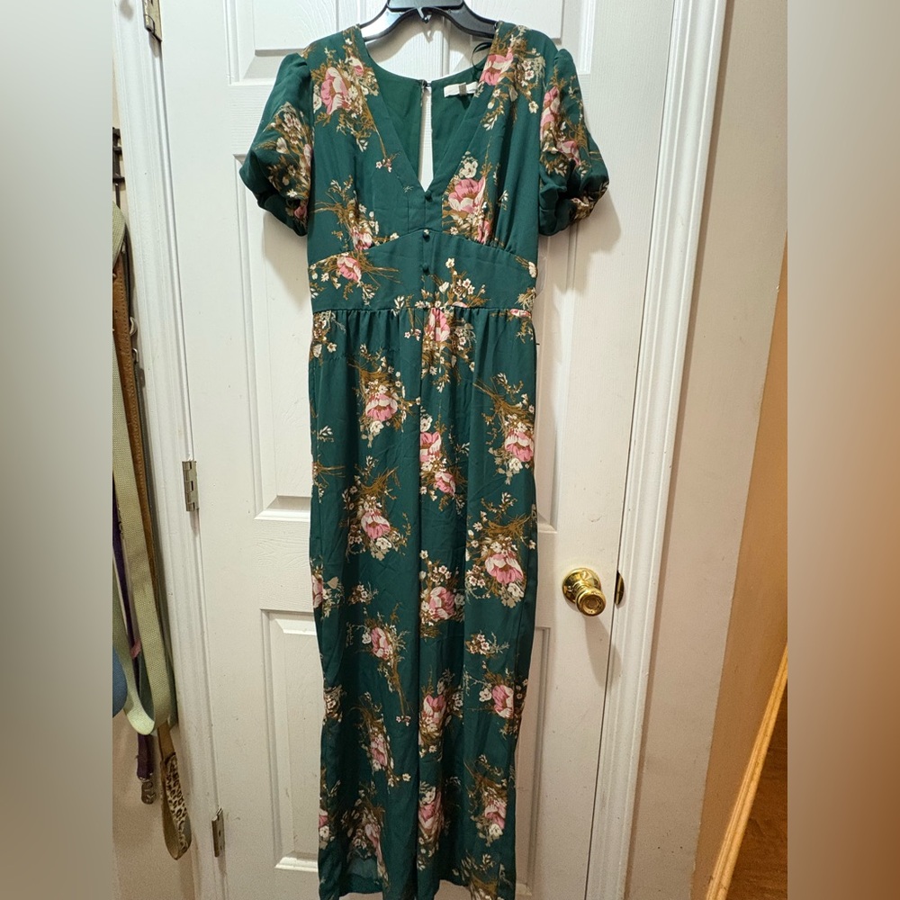 June & Hudson Green Floral Jumpsuit